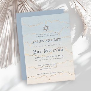 Bar Mizwa Pale Blue Gold Linings Einladung