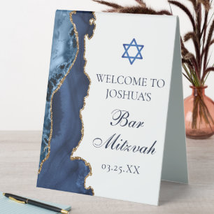 Bar-Mizwa-Party Navy Blau Gold Achat Willkommen Tischaufsteller