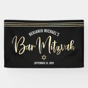Bar Mizwa Schwarz Goldfolie Script Tallit Modern Banner