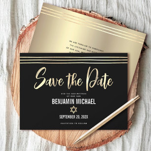 Bar Mizwa Schwarz Goldfolie Script Tallit Modern Save The Date