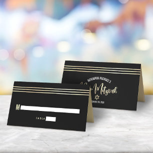 Bar Mizwa Schwarz Goldfolie Tallit Schrift Modern Platzkarte