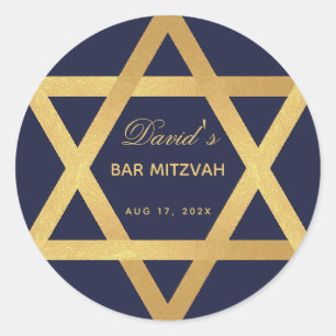 Bar Mizwa Stern von David Marineblau Faux-Goldfoli Runder Aufkleber