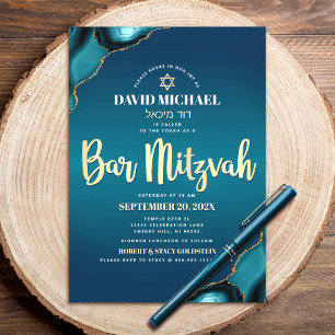 Bar Mizwa Türkis Ombre Achat Gold Schrift Bold Einladung