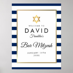 Bar Mizwawe Willkommensschild in Navyblau, Weiß un Poster