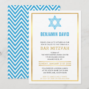BAR MODERNE MITZVAH INVITATION or bleu joaillier é