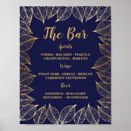 Bar Navy Gold Blätter unterzeichnen Hochzeitsempfa Poster