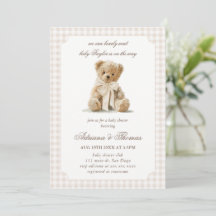 Bär neutrale Gingham-Baby-Party