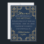 Bar or Bat Mitzvah Blue n Gold Art Deco Einladung<br><div class="desc">Bar oder Bat Mitzvah Blue und Gold/Art Deco Einladung mit Umschlag. Personalisieren Sie, indem Sie Text auf der Vorderseite löschen und Ihre eigenen hinzufügen. Wählen Sie Ihren bevorzugten Schriftart Stil, Farbe und Größe. Alle Designelemente können bearbeitet und/oder auf andere Zazzle-Produkte übertragen werden. Hintergrundfarbe, schwarz, kann auf beiden oder auf beiden...</div>