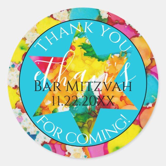 Bar or Bat Mitzvah Confetti Star Round Sticker (Vorderseite)