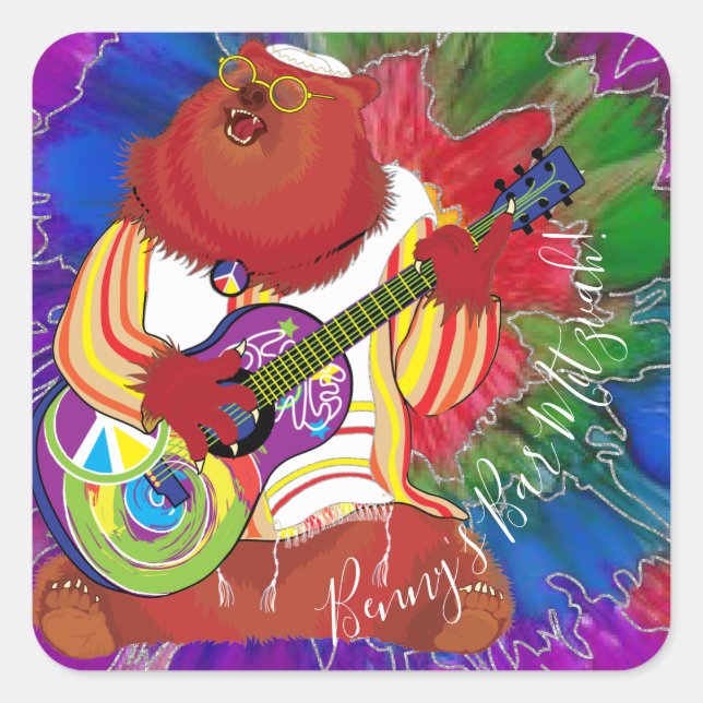 Bar or Bat Mitzvah Singing Bear Stickers Square (Vorderseite)
