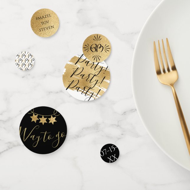 Bar ou Bat mitzvah Confetti Elegant Or et Noir (Groupe)