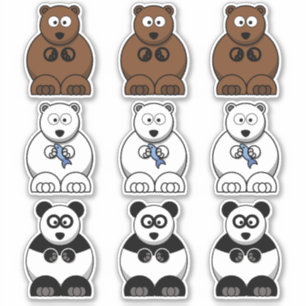 Bär Panda, Polarbär & Braunbär Cartoon Aufkleber