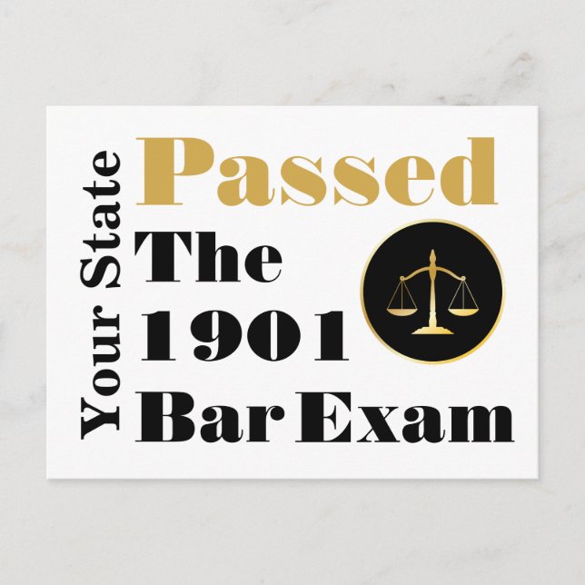 Bar-Prüfung bestanden (Staat und Jahr anpassen) Postkarte (Vorderseite)