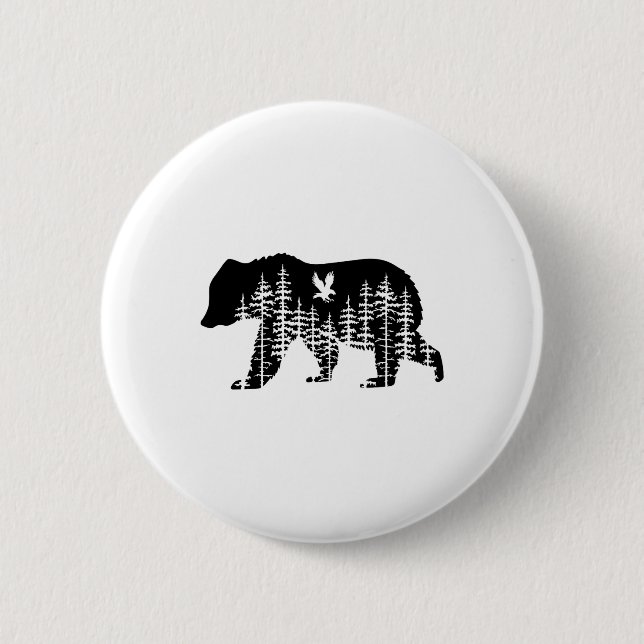 Bär Retro Wald Bäume Outdoor Wildtiere Camping  Button (Vorderseite)