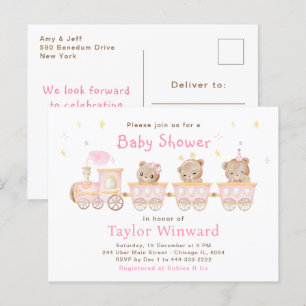 Bär Rosa Zug Baby Shower Postkarte