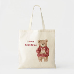 Bär Roter Pullover Weihnachten Tragetasche