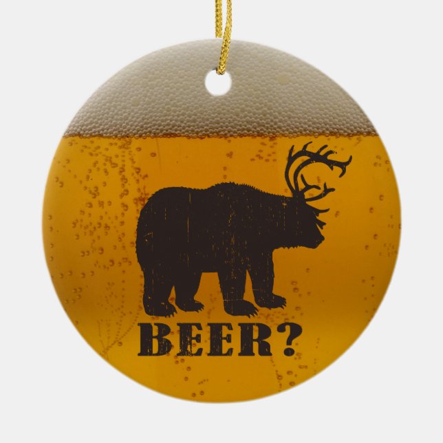 Bär, Rotwild oder Bier? Keramik Ornament (Vorne)