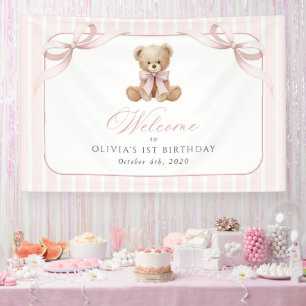 Bär, Schleife, rosa Streifen, Willkommen zum erste Banner