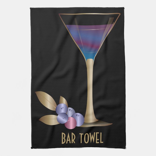 Bar Serviette Blueberry Gold Martini Verre (Vertical)