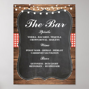 Bar Sign Wedding Empfang Rustikale Chalk Roter Kar Poster