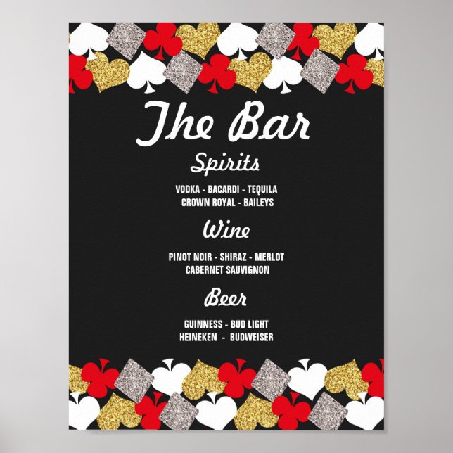 Bar Sign Wedding Reception Vegas Casino Glitzer Poster (Vorne)