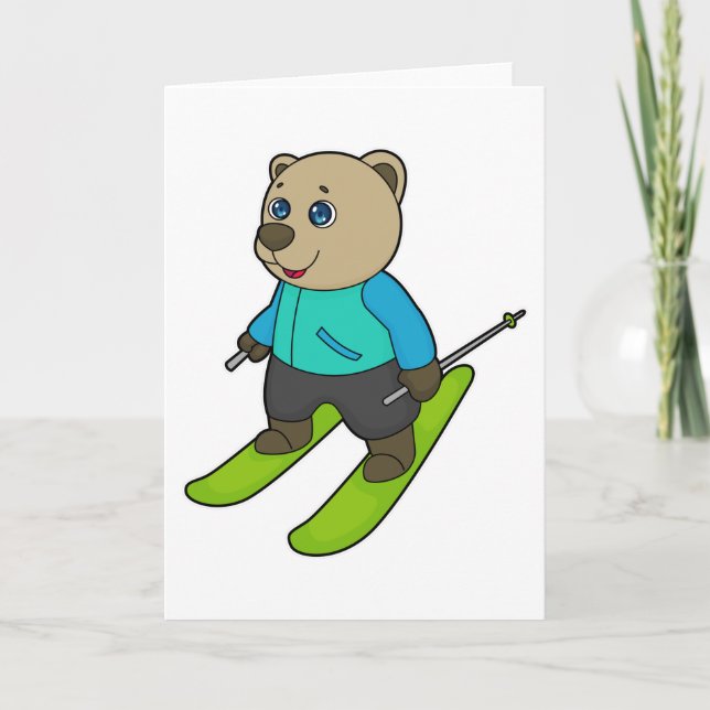 Bär Skifahrer Ski Karte (Vorderseite)