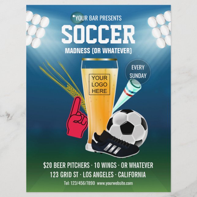 Bar Soccer Event Menu hinzufügen Logo und Foto Flyer (Vorne)