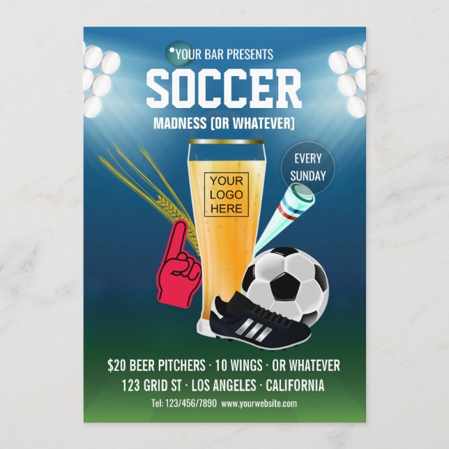Bar Soccer Event Menu hinzufügen Menükarte (Vorderseite)