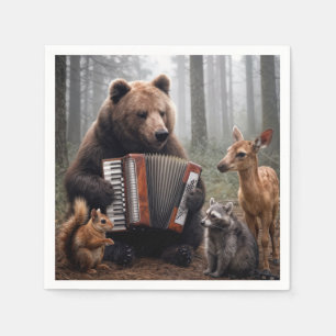 Bär spielt Akkordeon für Waldtiere Serviette