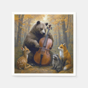 Bär spielt Cello in herbstlichen Wäldern Serviette