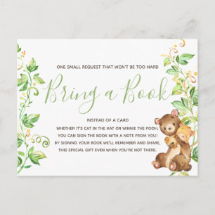 Bär Tier Baby Shower Bring a Book Bibliothekskarte Einladungspostkarte