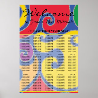 Bar und Bat Mitzvah farbenfrohe Wirbel Sitzplan Poster