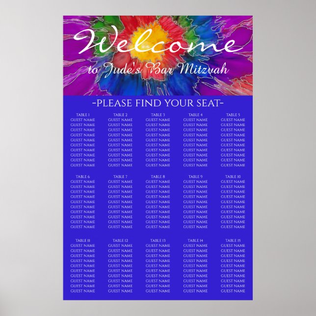 Bar und Bat Mitzvah Silvery Floral Chart Poster (Vorne)