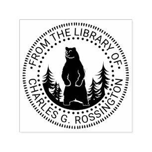 Bär und Bäume Silhouette Runder Bibliotheksbuchnam Permastempel