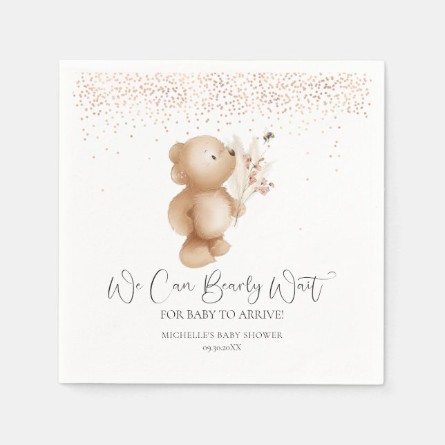 Bär und Biene | Wir können frühzeitig warten! Baby Serviette (Vorderseite)