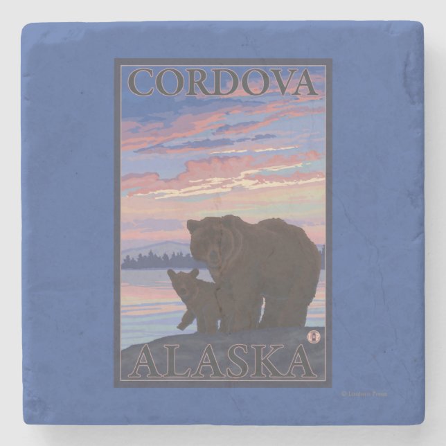 Bär und CUB - Cordova, Alaska Steinuntersetzer (Vorderseite)