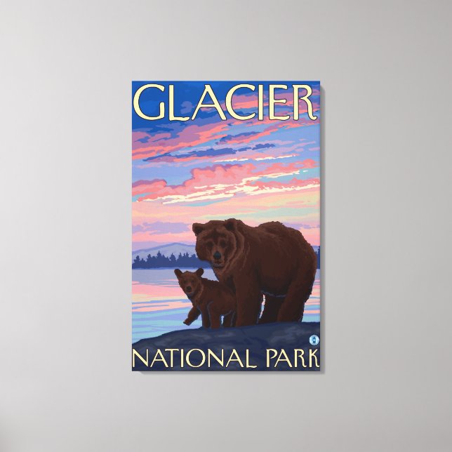 Bär und Cub - Glacier National Park, MT Leinwanddruck (Vorderseite)