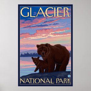 Bär und Cub - Glacier National Park, MT Poster