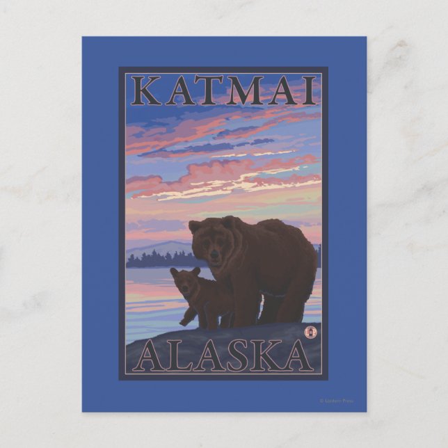 Bär und Cub - Katmai, Alaska Postkarte (Vorderseite)