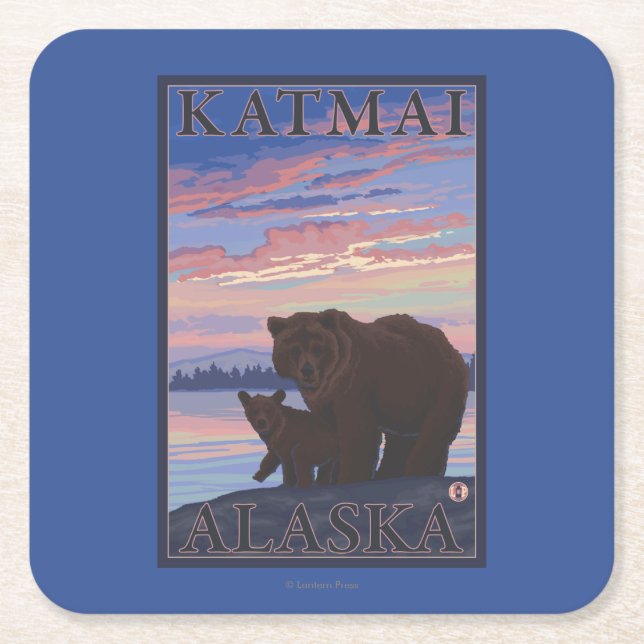 Bär und CUB - Katmai, Alaska Rechteckiger Pappuntersetzer (Vorderseite)