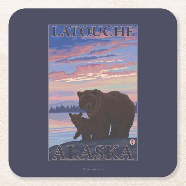 Bär und CUB - Latouche, Alaska Rechteckiger Pappuntersetzer (Vorderseite)