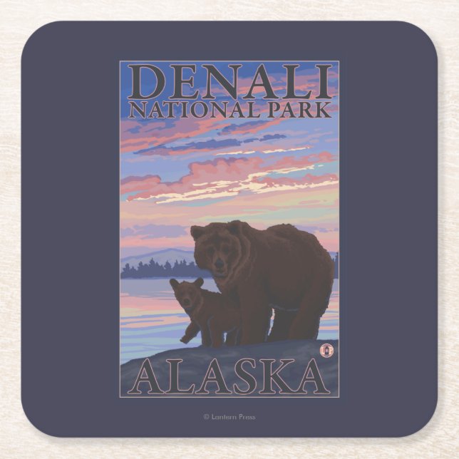 Bär und Cub - Nationalpark Denali, Alaska Rechteckiger Pappuntersetzer (Vorderseite)