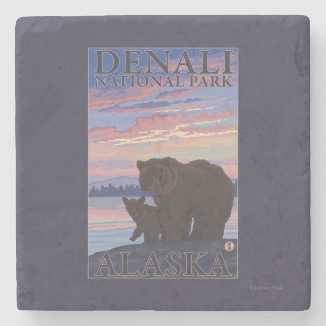 Bär und Cub - Nationalpark Denali, Alaska Steinuntersetzer (Vorderseite)