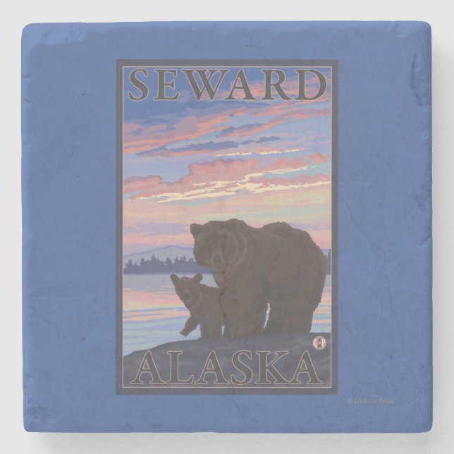 Bär und CUB - Seward, Alaska Steinuntersetzer (Vorderseite)