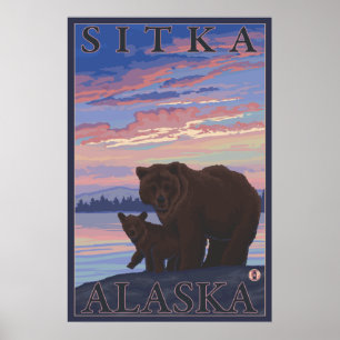 Bär und Cub - Sitka, Alaska Poster