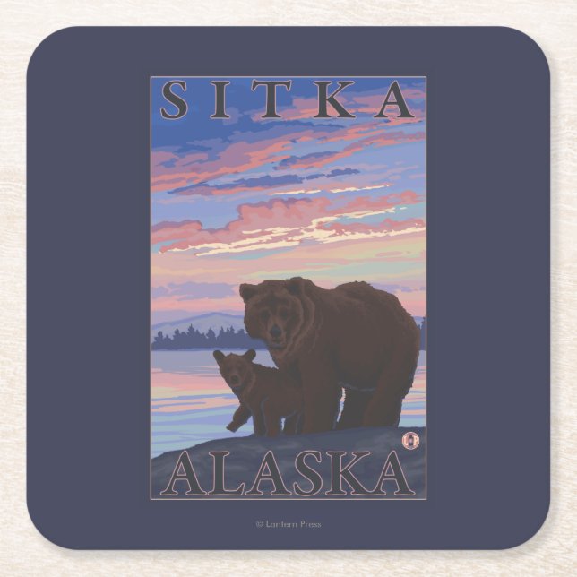 Bär und CUB - Sitka, Alaska Rechteckiger Pappuntersetzer (Vorderseite)
