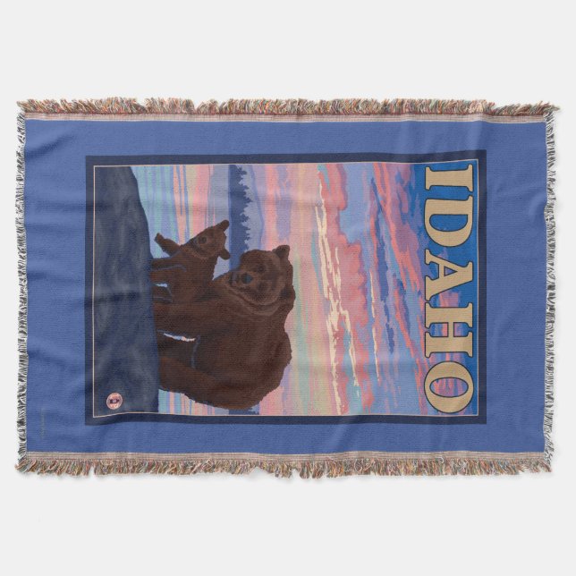 Bär und CubIdahoVintage Reise-Plakat Decke (Vorderseite)