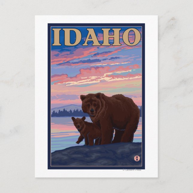 Bär und CubIdahoVintage Reiseplakat Postkarte (Vorderseite)