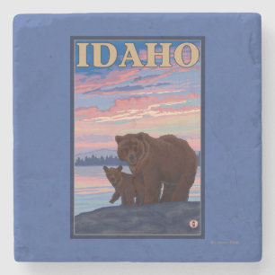 Bär und CubIdahoVintage Reiseplakat Steinuntersetzer