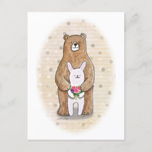 Bär und Hase Glücklicher Wald Tier Süße Kunst Postkarte